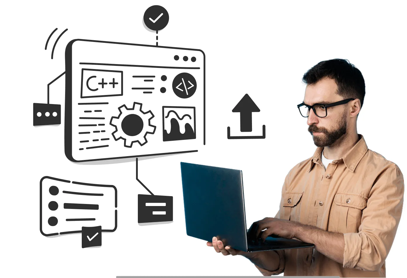 Developer reviewing work on a laptop.