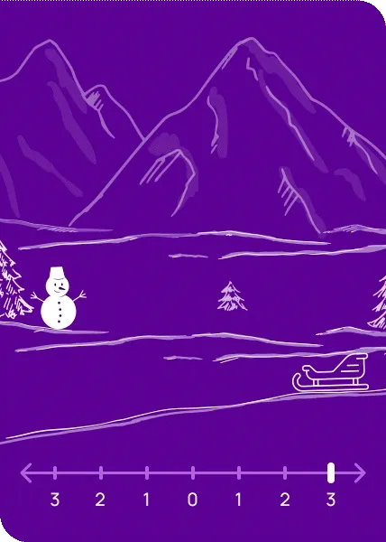 Snowy mountain scene with sled and measurement line