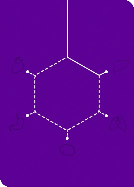 Human anatomy hexagon with data visualization glyphs